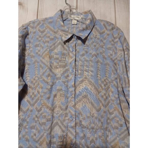 Coldwater Creek Shirt Ladies Extra Large Blue Aztec 3/4 Sleeve 100% Linen Button - Picture 3 of 7